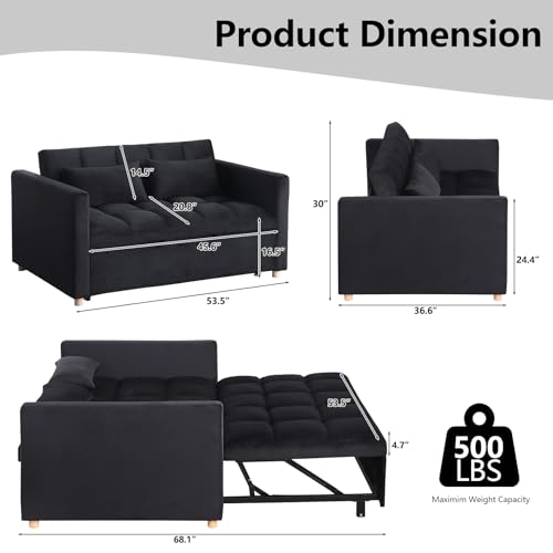 Sleeper Chair Sofa Bed Convertible with USB Ports & Cupholders, Black N276696