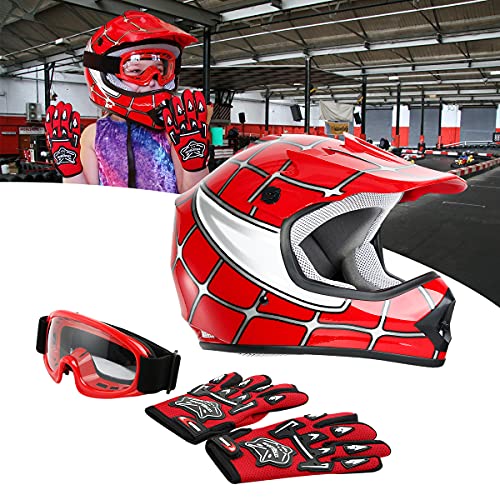 SLMOTO Dot Youth Kids Motocross Offroad Helmet with Goggles and Gloves Blue Skull D851858