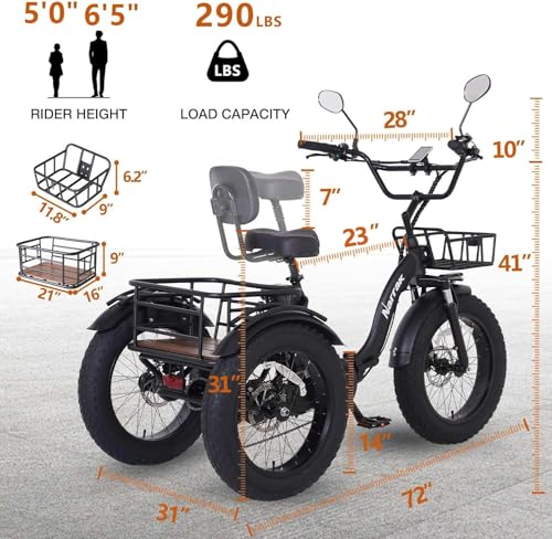 Electric Tricycle for Adults 750W Folding Fat Tire 3-Wheel Ebike K61564
