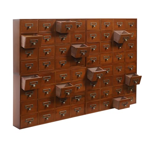 Vintage 16-Drawer Wooden Desktop Organizer with Iron Label Holders N538