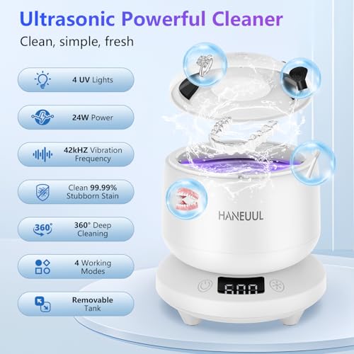 Ultrasonic Retainer Cleaner for Dentures & Aligner, 4 Modes, White U61236
