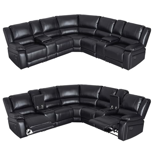 LY&S Home Collection Sectional Reclining Sofa, Modular PU Leather, Black S367
