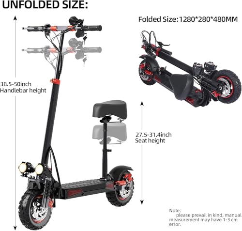 1200W Electric Scooter with Seat, 11" Off-Road Tires, 34MPH, 48V 18Ah, Foldable for Adults K21224