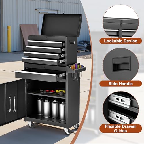 Rolling Tool Chest 5 Drawer Steel Garage Storage Cabinet with Lockable Wheels, Black D430