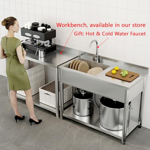 Stainless Steel Freestanding Utility Sink with Pull-out Faucet K489