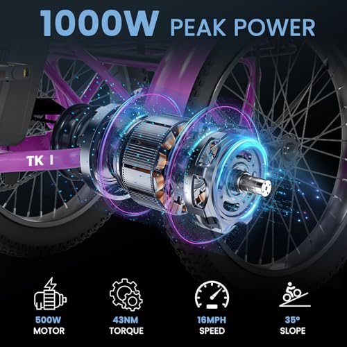 MOONCOOL Electric Tricycle for Adults, 500W 48V Folding 3-Wheel Bike with Basket O9027