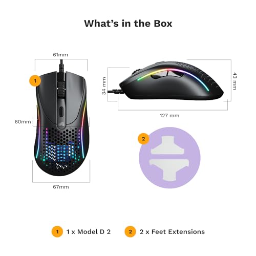 Glorious Model D Wired Gaming Mouse - 68g Honeycomb RGB Ergonomic, Matte White M160012