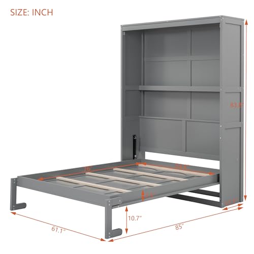 Queen Size Murphy Bed Wall Bed with Sofa Foldable Hideaway Cabinet Bed Frame White V23200