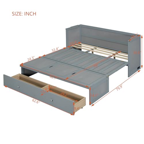 Queen Size Murphy Bed with Drawers and Charging Station, Espresso O1227