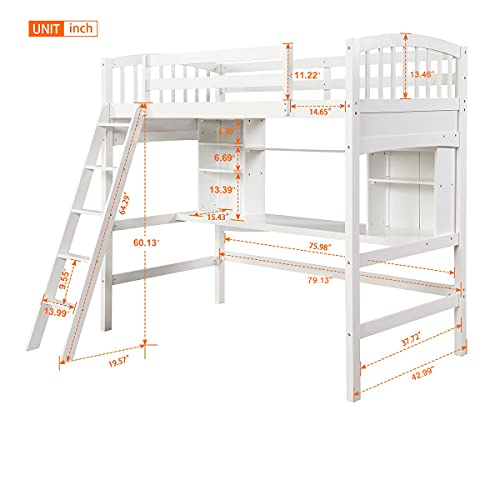 Harper & Bright Designs Full Size Loft Bed with Wardrobe and Desk, Solid Wood, White R4710