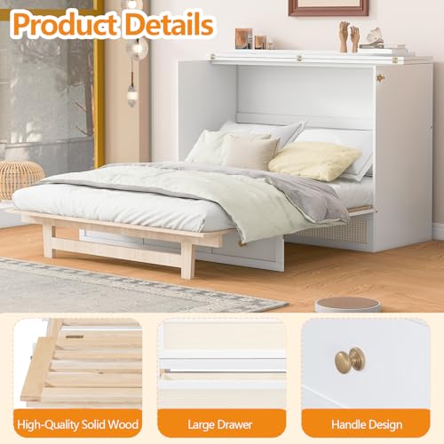 Full Size Murphy Cabinet Bed with Large Drawers, White C36715