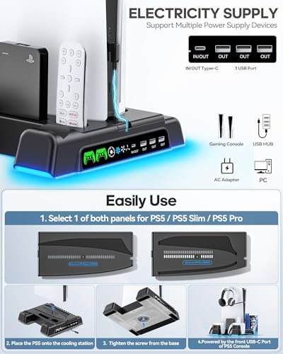 PS5 Stand with Dual Controller Charger for PlayStation 5 Disc & Digital Console W89004