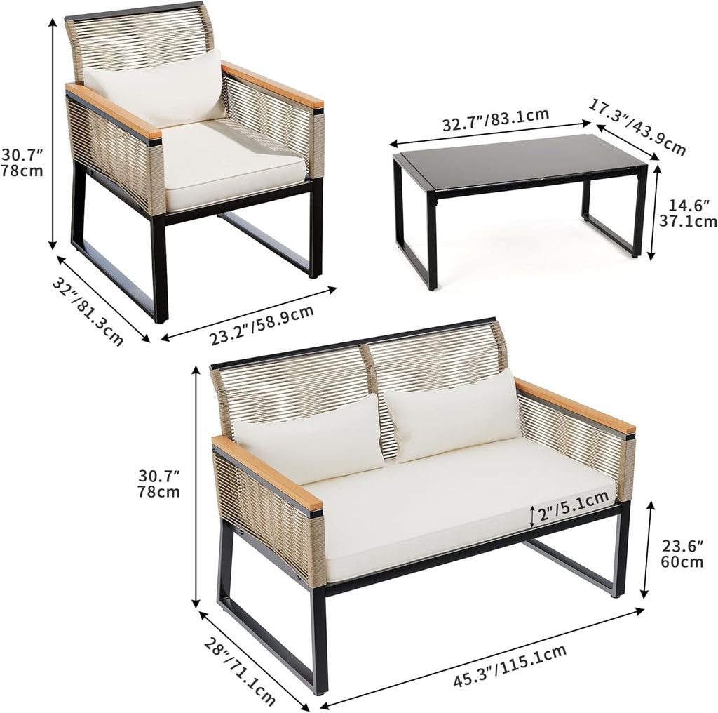 YITAHOME Patio Wicker Outdoor Bistro Set 4-Piece with Gray Cushions I870625