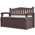 Greesum 80 Gallon Outdoor Storage Bench, Resin Patio Furniture with Armrest,Waterproof and UV-Resistant, Perfect to Garden, Poolside and Lawn, Dark Black