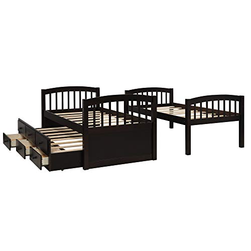Harper & Bright Designs Twin Over Twin Bunk Bed with Storage Drawers, Solid Wood, Espresso P440327