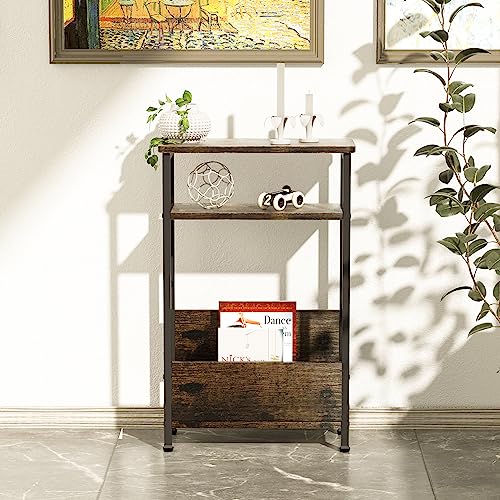 7.1" Narrow 3-Tier Side Table with Magazine Holder, Faux White Marble R580691