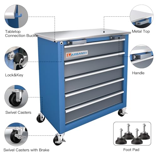 7-Drawer Rolling Toolbox with Lockable Wheels and Keyed Locking System J502595