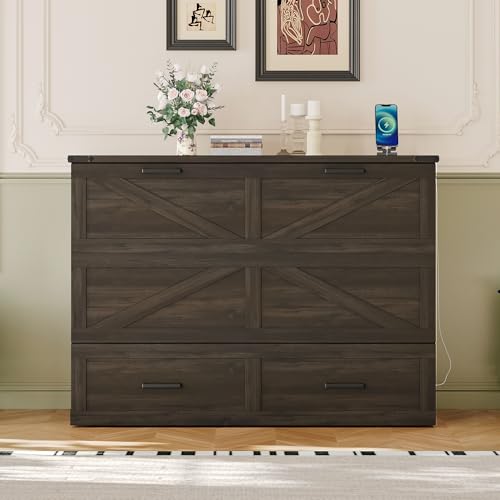 Queen Size Murphy Bed Cabinet with Charging Station, White P336686