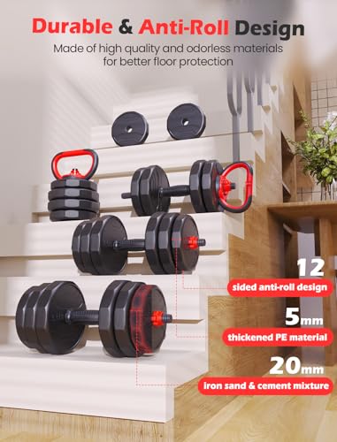 Adjustable Dumbbells 2-in-1 Set with Barbell & Kettlebell, 20-90lbs for Home Gym N35170