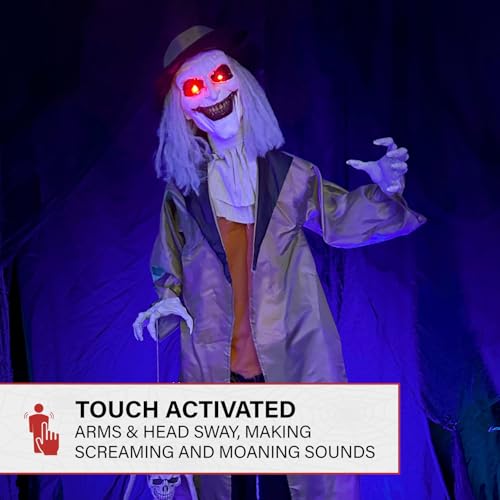 Haunted Hill Farm 5.25-ft Standing Gravekeeper Animatronic with Red LED Eyes and Sound Effects X9371