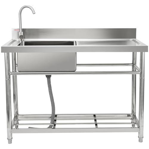 VEVOR Stainless Steel Utility Sink with Workbench Faucet and Legs, 39.4 x 19.1 x 37.4 in L559