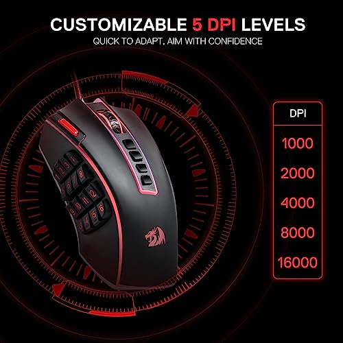 Redragon M908 Impact RGB MMO Gaming Mouse with 12 Side Buttons, 12400 DPI U713989