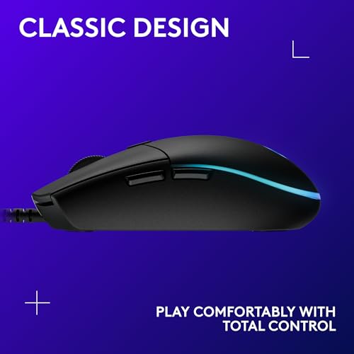 Logitech G203 Wired Gaming Mouse, 8,000 DPI, RGB, 6 Programmable Buttons, PC/Mac - Black U28629