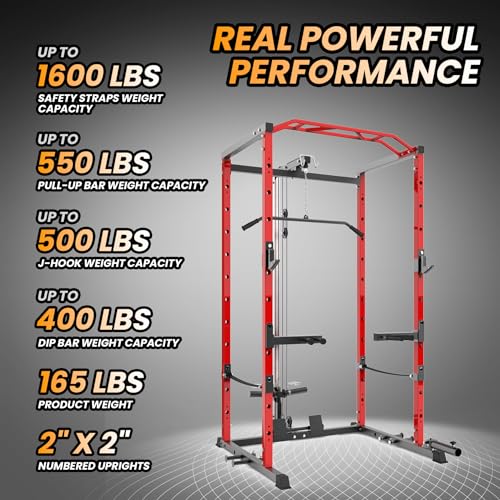 Power Cage with LAT Pulldown and Cable Pulley System for Home Gym N4466