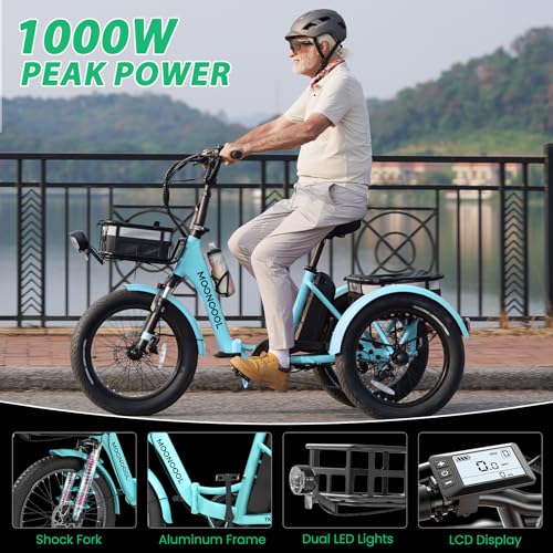 MOONCOOL Electric Tricycle for Adults 350W 36V Removable Battery 7 Speeds P222040