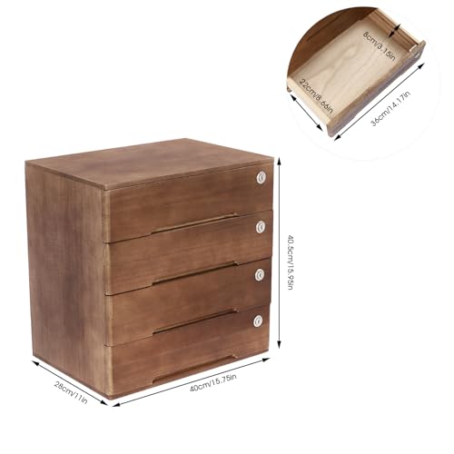 4 Drawers Wood Storage Cabinet with Lockable Drawers, Walnut S9586