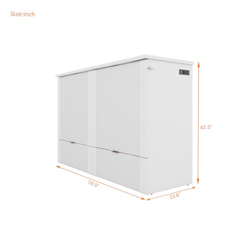 Harper & Bright Designs Queen Murphy Bed Cabinet with USB Charging Station, White D9669
