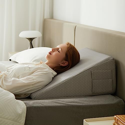 Wedge Pillow for Sleeping, 8 inch, Cooling Memory Foam Top, White/Grey T57174