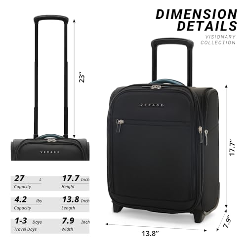 Verage Under Seat Luggage with Wheels, Softside Spinner Carry On, Navy 14-Inch A51804