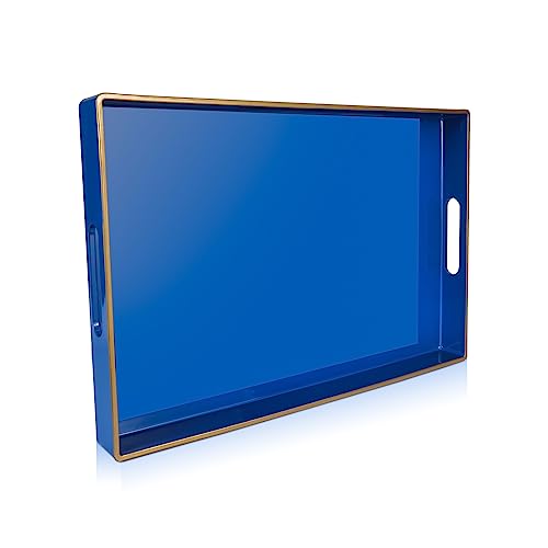 Gifturbo Blue Serving Tray with Handles, Rectangular Plastic Tray J15614