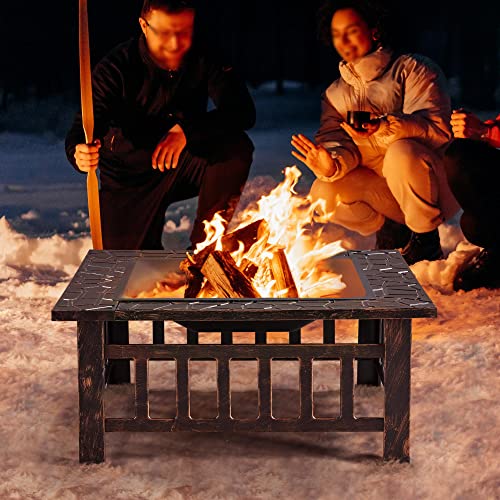 Yaheetech Fire Pit Table 32in Square Metal Outdoor Patio Fireplace L506