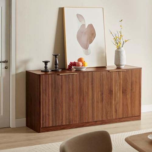 67" Fluted Oak Buffet Cabinet Sideboard with 6 Doors A1241