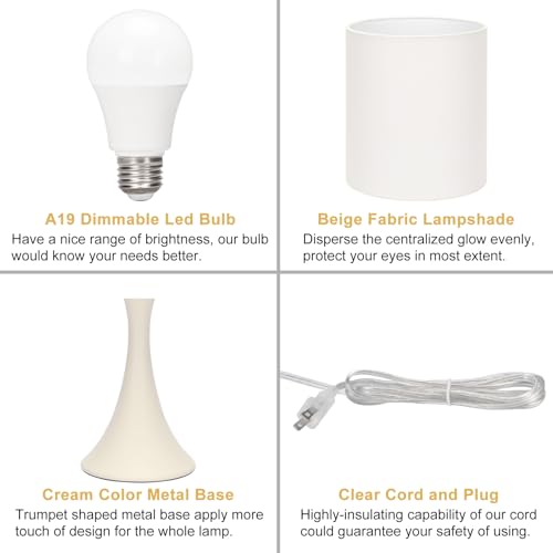 Dimmable Bedside Lamp with Touch Control, Beige Shade, LED Bulb Included S148