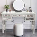 Henf Mirrored Vanity Desk Silver Console Table Sofa Table with 3 Faux Diamonds Drawers, Modern Glass Vanity Table Dressing Table Makeup Stand for Entryway/Foryer/Bedroom/Living Room