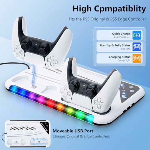 Allnice PS5 Slim Stand with Cooling Fan and Controller Charging Station D88296