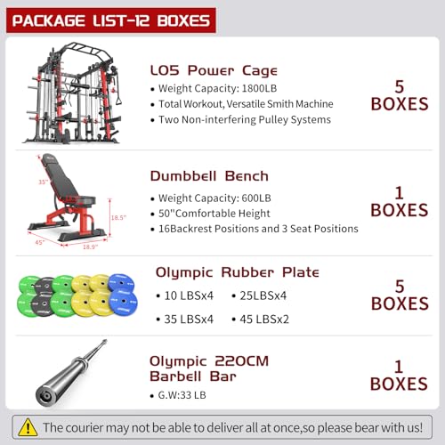 Power Cage Smith Machine Power Rack with Cable Crossover for Home Gym X175525