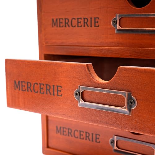 Vintage 16-Drawer Wooden Desktop Organizer with Iron Label Holders N538