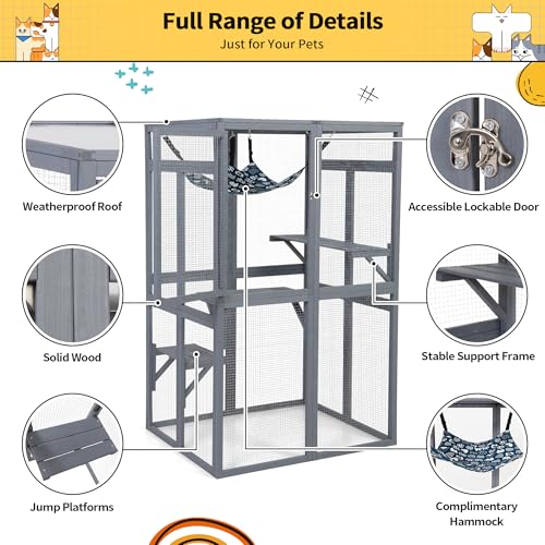 COZIWOW Catio Outdoor Cat Enclosure with Window Access, Wooden Kitty Cage, White T1021