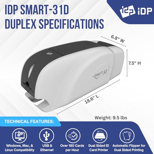IDP SMART-31 Series ID Card Simplex Printer Kit with Windows ID Software and 250-Print YMCKO Ribbon H762667