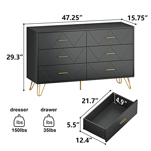 LYNSOM White Dresser, 6 Drawer Chest with Metal Handles for Bedroom A614366
