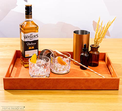 White Marble Faux Leather Decorative Tray with Handles D972626
