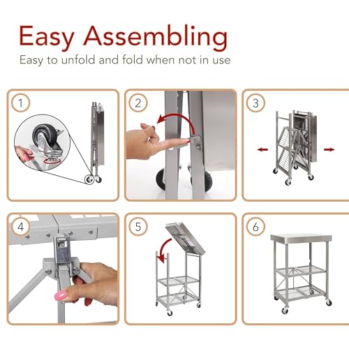 Origami Folding Kitchen Cart on Wheels, 3-Tier Rolling Cart Z2164