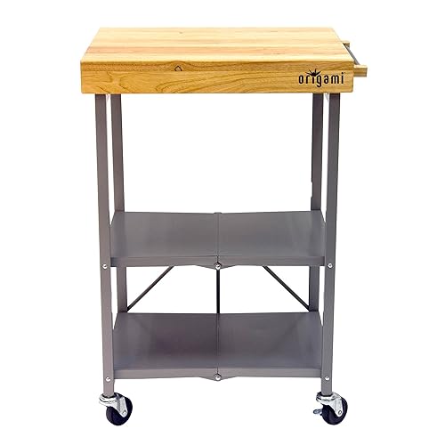 Origami Folding Kitchen Cart on Wheels, 3-Tier Rolling Cart Z2164
