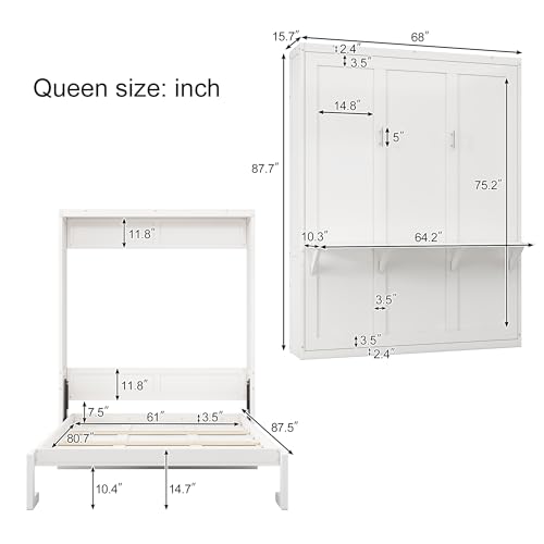MERITLINE Queen Murphy Bed with Storage Cabinet and Charging Station S5497