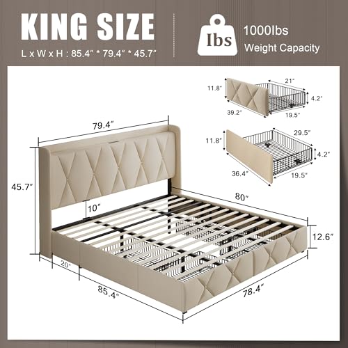 Queen Bed Frame with 4 Storage Drawers and Charging Station, Black S804993