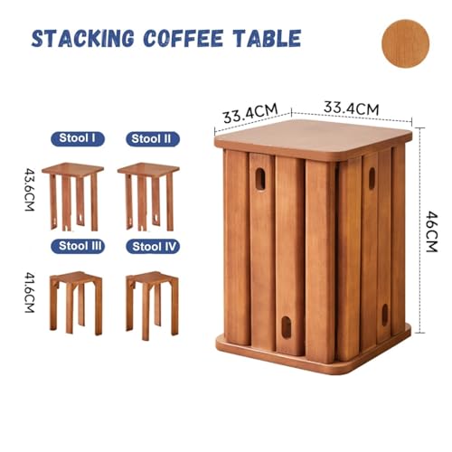 Stackable Stools Set of 4 Round Wooden Nesting Tables for Living Room C8777